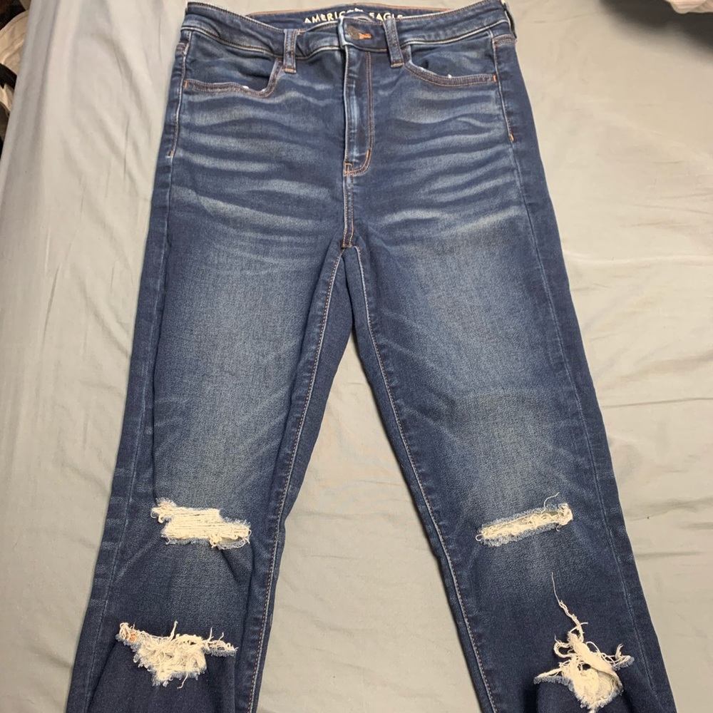 American Eagle dark high rise ripped jegging